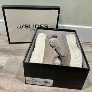 NIB J/SLIDES NYC West Bronze Leather Sneaker Shoes White Platform Soles Size 10M